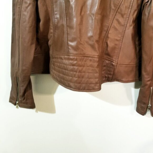 Guess Genuine Leather Moto Cropped Style Jacket – Warm Brown - Sz XL - Picture 11 of 15